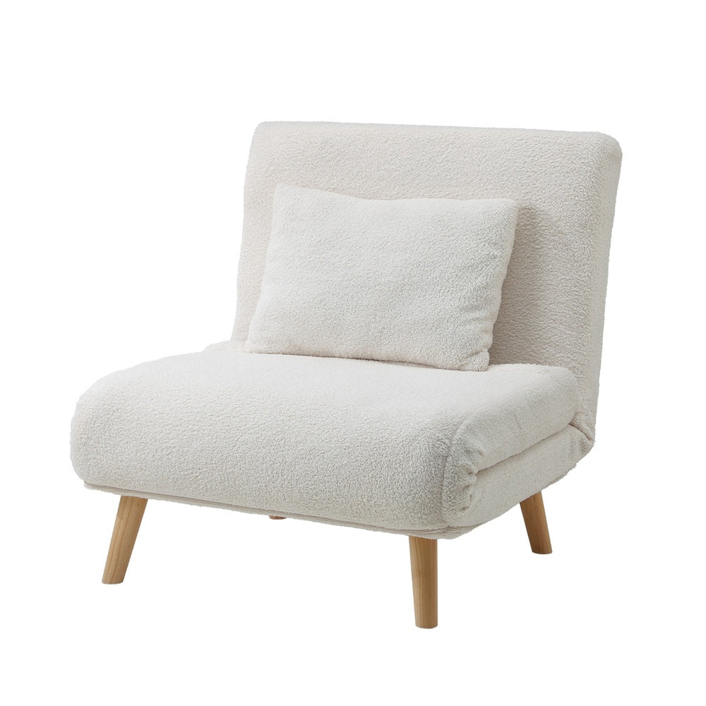 Lounge Sofa Bed Sherpa Fabric Single Seat White