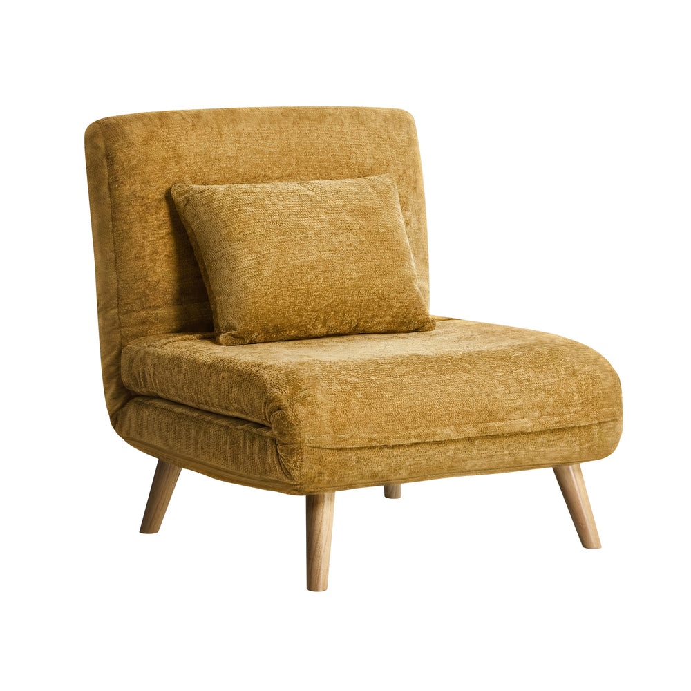 Sofa Bed Chair Chenille Recliner Wooden Legs Single Yellow