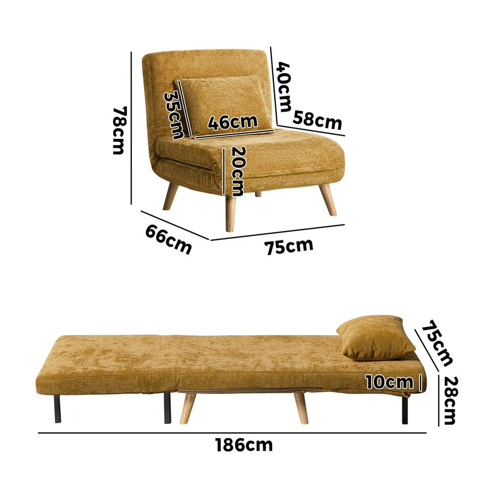 Sofa Bed Chair Chenille Recliner Wooden Legs Single Yellow
