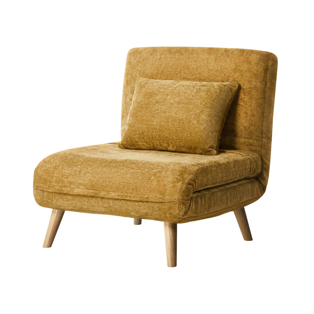 Sofa Bed Chair Chenille Recliner Wooden Legs Single Yellow