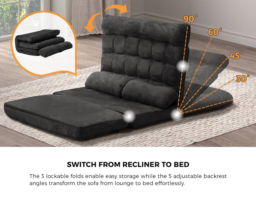 Lounge Sofa Bed Floor Recliner 2 seater Folding Charcoal