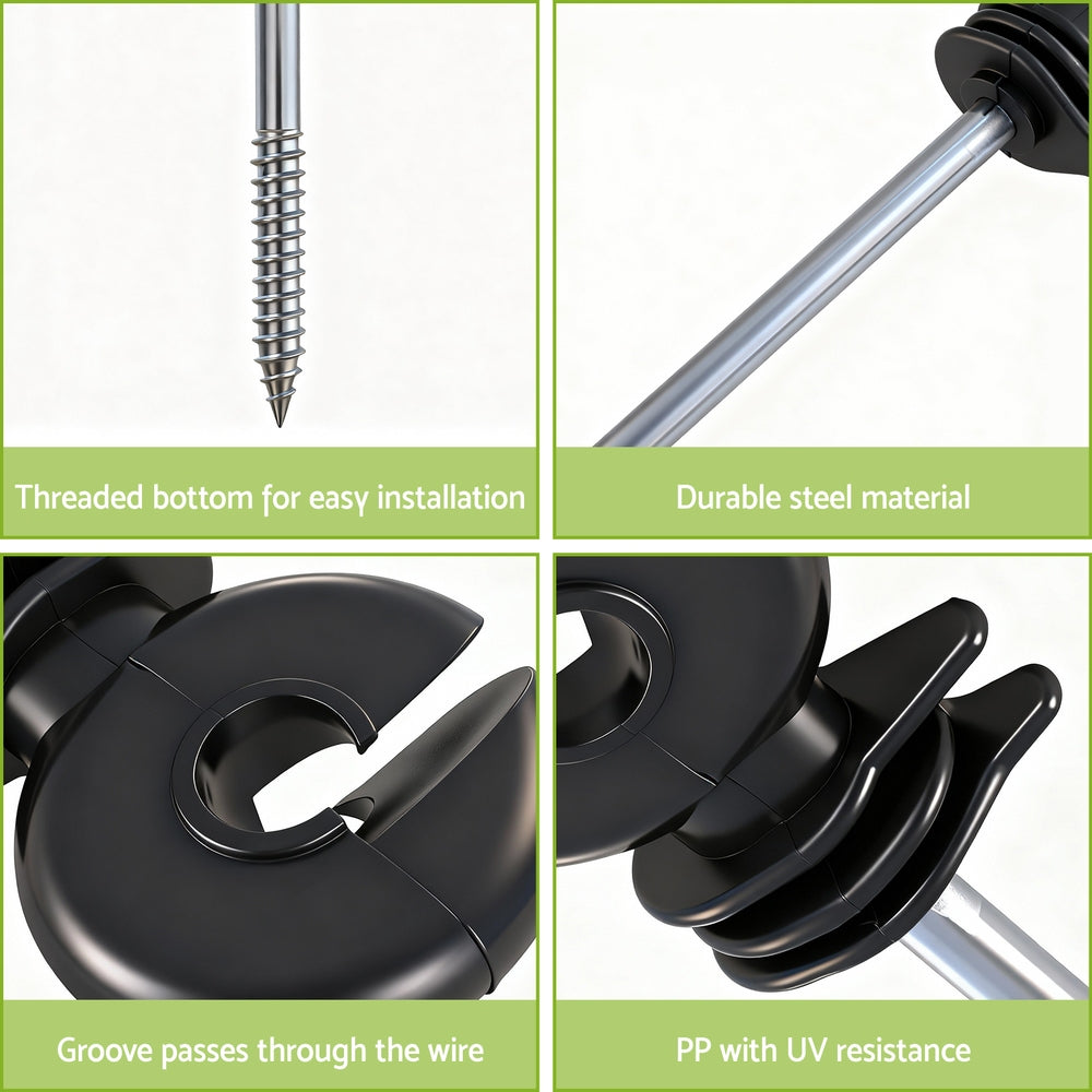 Electric Fence Ring Insulators 100pcs Stand off Screw in Insulator Black