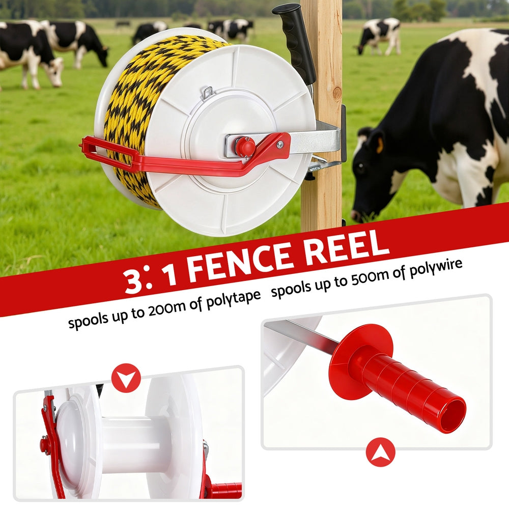 Electric Fence Reel Geared Portable Polywire Fencing Farm White