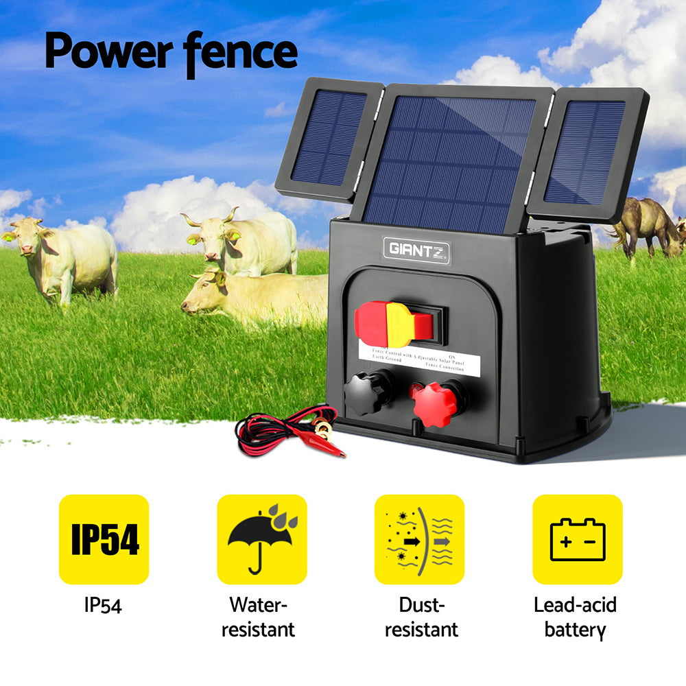 Giantz 3km Electric Fence Energiser PET Solar Energizer 0.1J