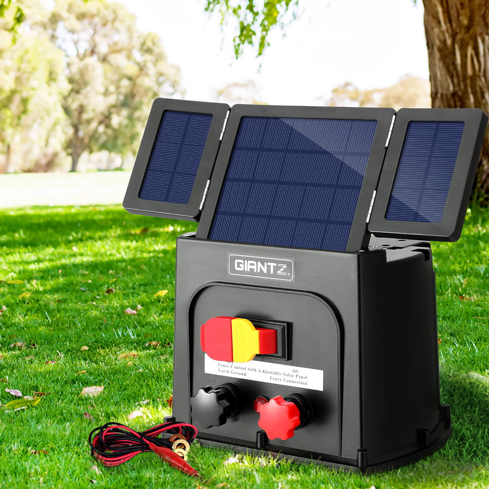 Giantz 5km Electric Fence Energiser PET Solar Energizer 0.15J