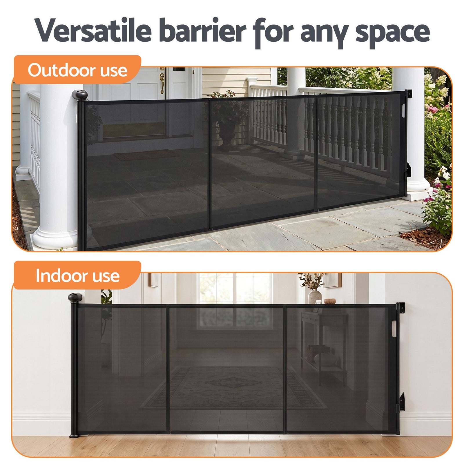 Keezi Retractable Gate Baby Gate Pet Safety Fence Extends up to 400cm Black