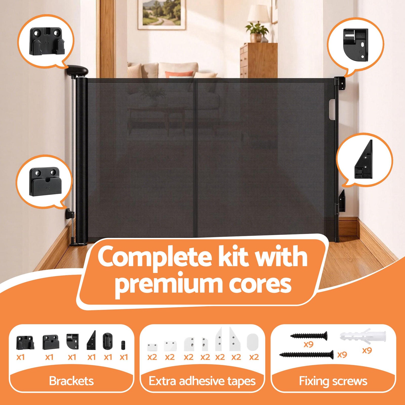 Keezi Retractable Gate Baby Gate Pet Safety Fence Extends up to 400cm Black