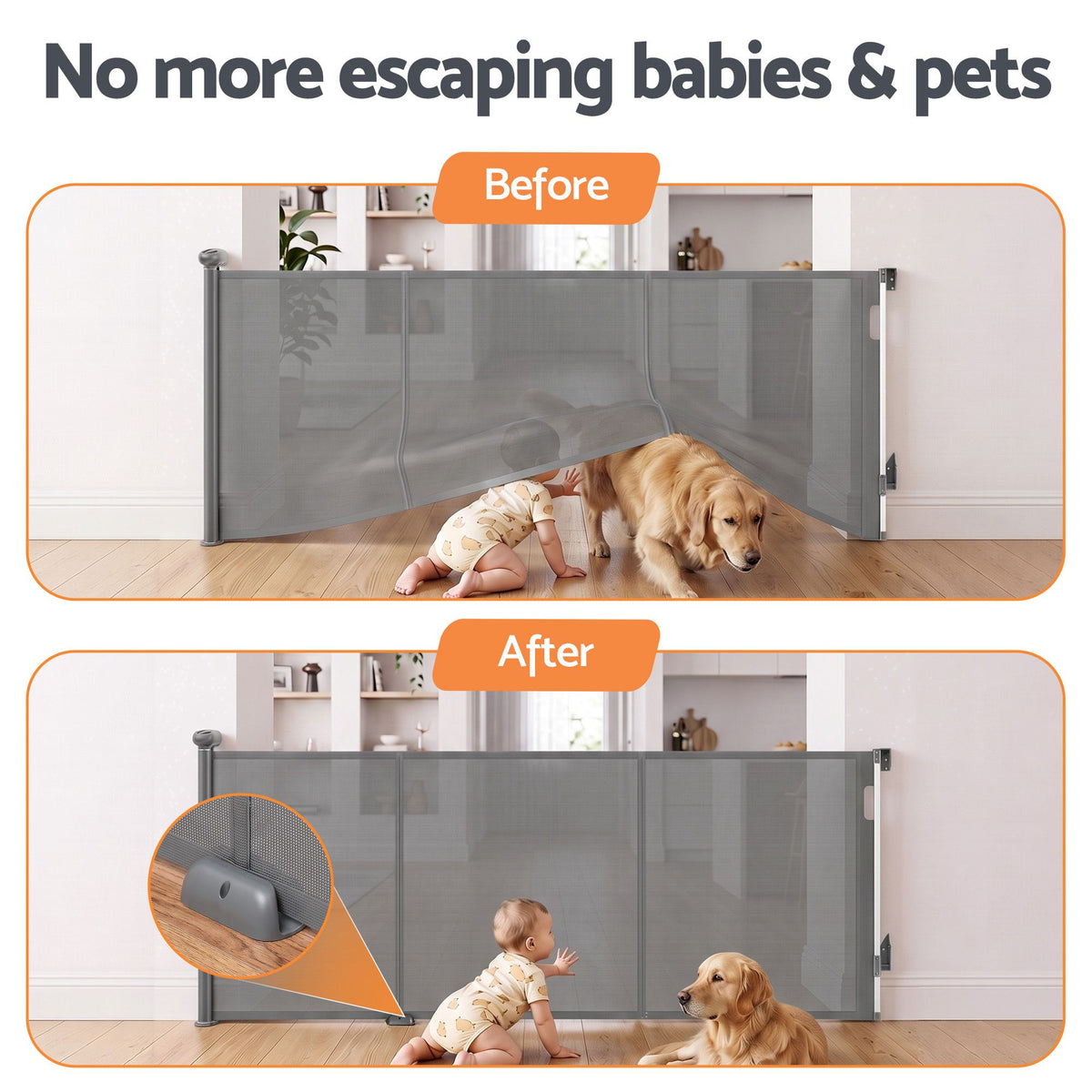 Retractable Baby Gate & Pet Safety Fence, Extends to 400cm, Grey Colour