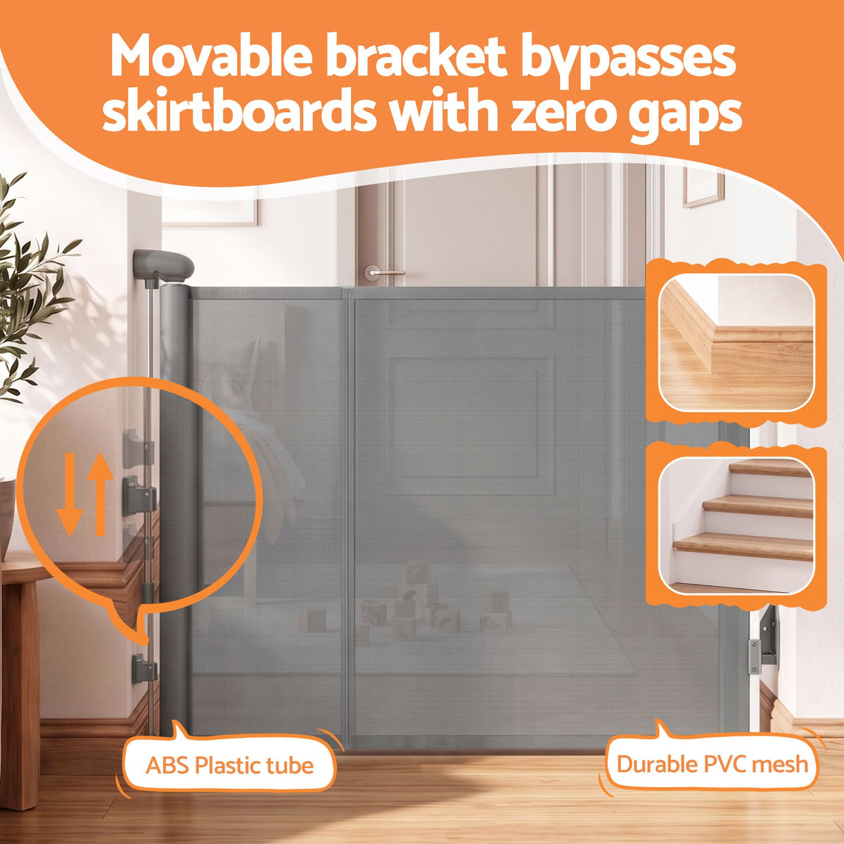Retractable Baby Gate & Pet Safety Fence, Extends to 400cm, Grey Colour