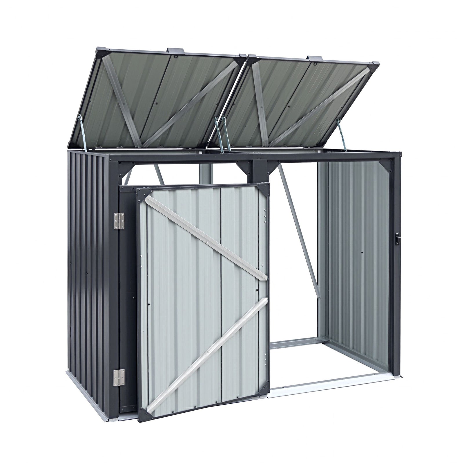 Bin Shed Double Wheelie Waste Bins Storage Steel Garden Enclosure Grey