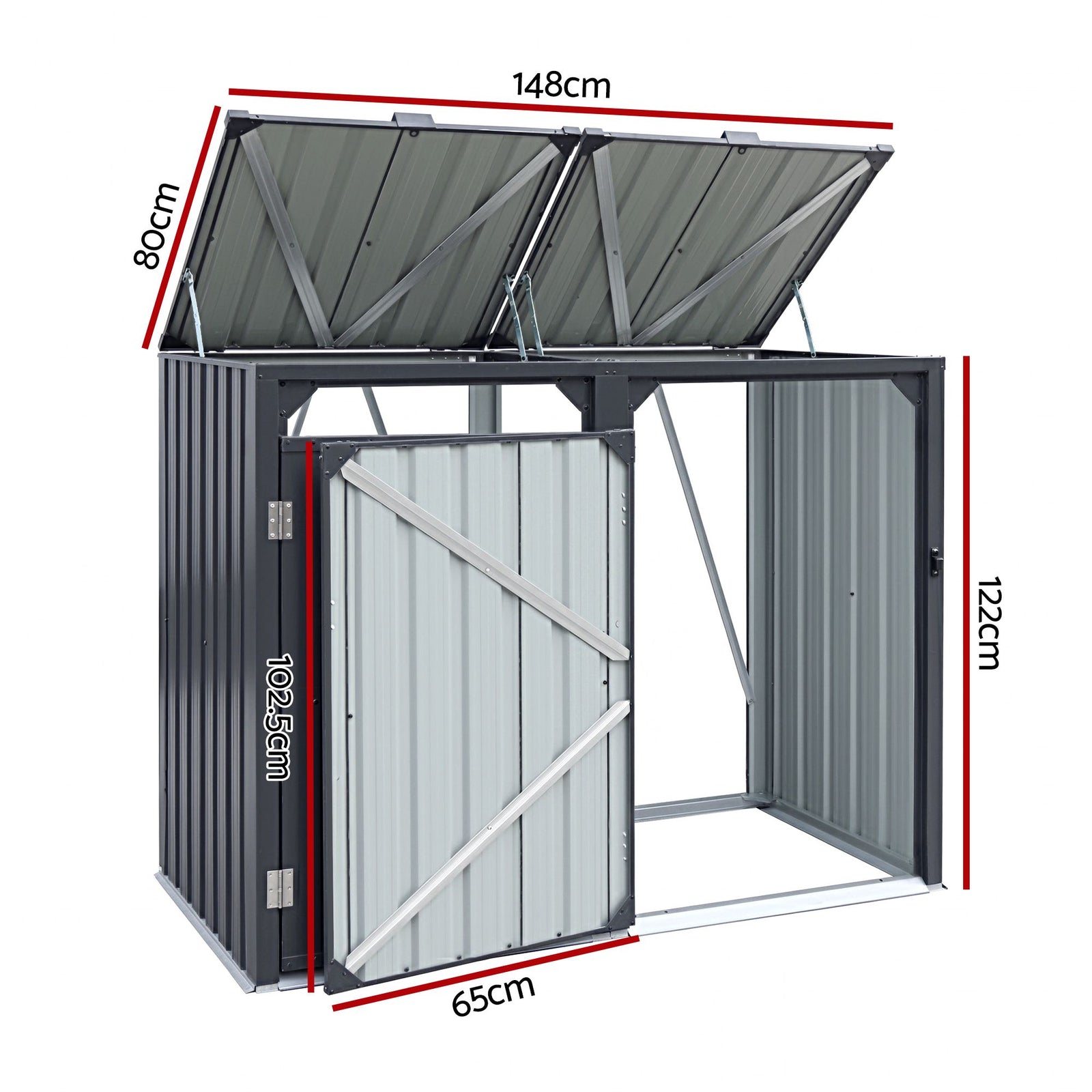 Bin Shed Double Wheelie Waste Bins Storage Steel Garden Enclosure Grey