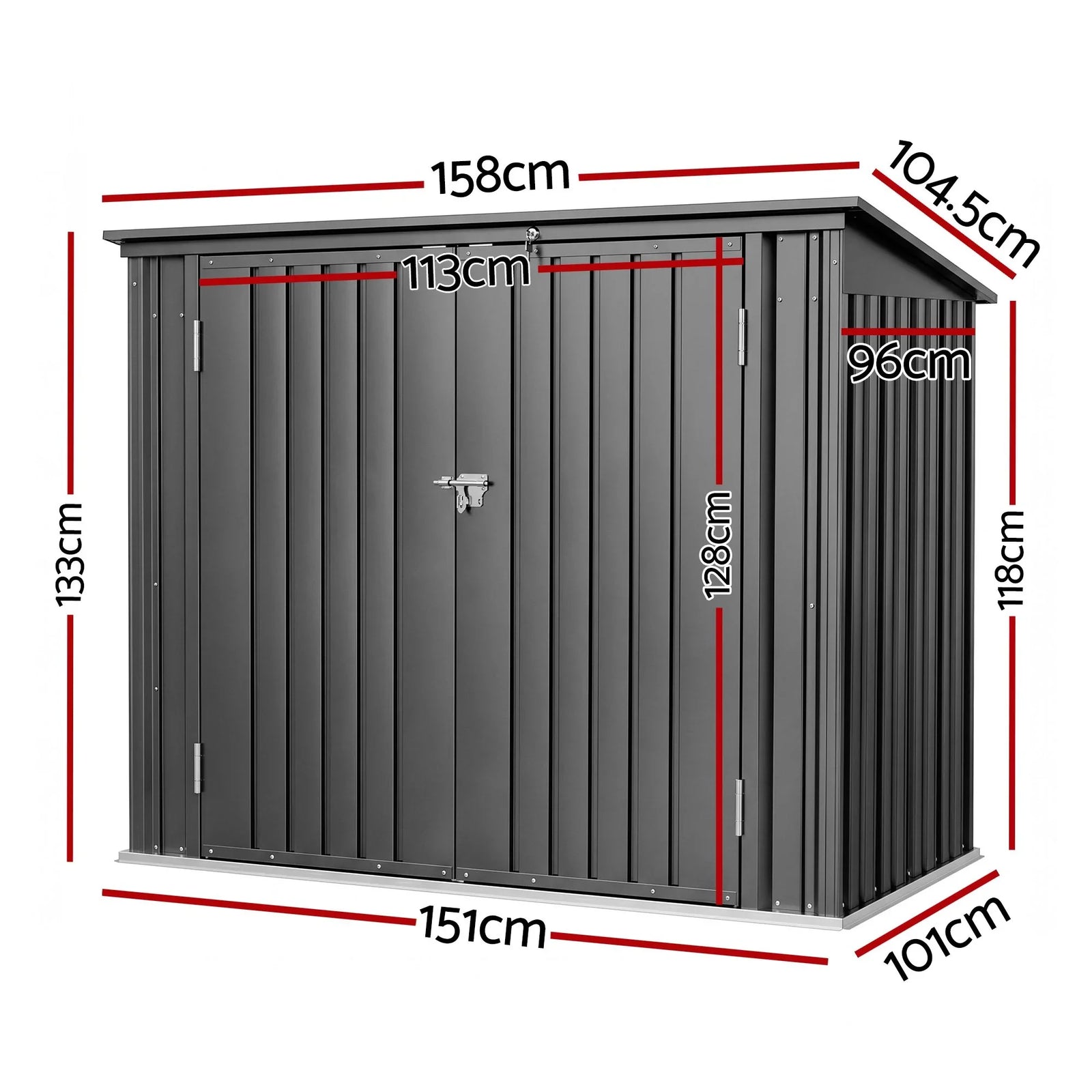 Outdoor Bin Storage Shed – Fits 2×240L Bins, Galvanised Steel, Grey
