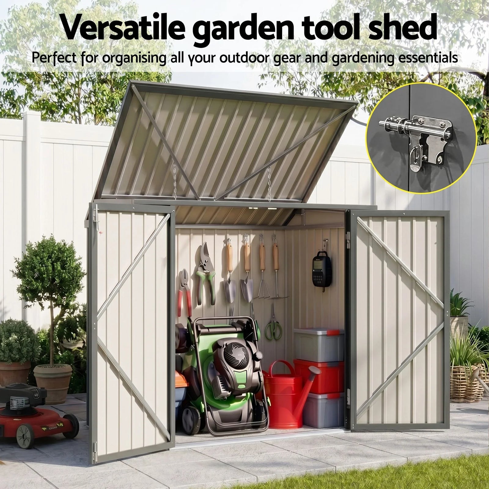 Outdoor Bin Storage Shed – Fits 2×240L Bins, Galvanised Steel, Grey