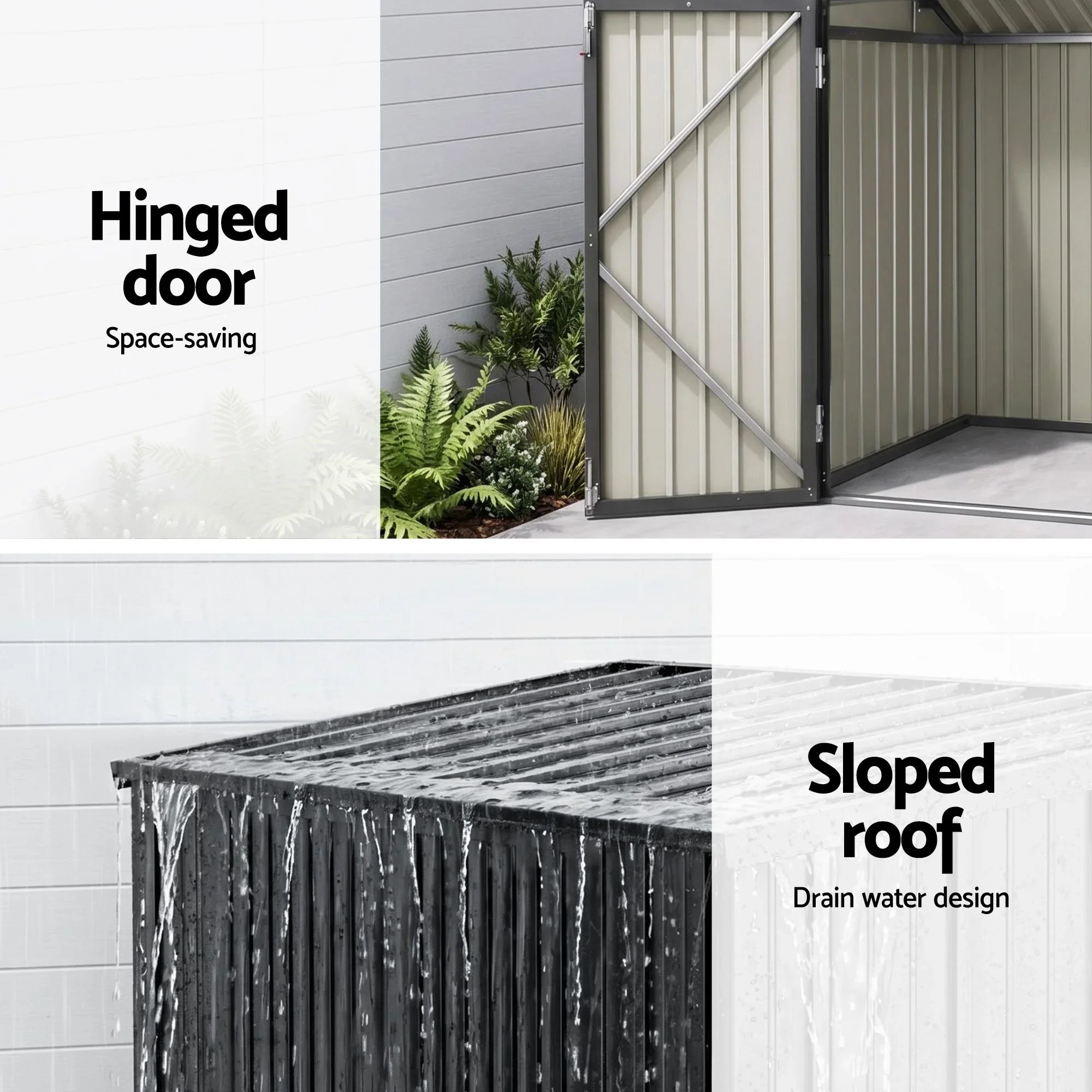 Outdoor Bin Storage Shed – Fits 2×240L Bins, Galvanised Steel, Grey