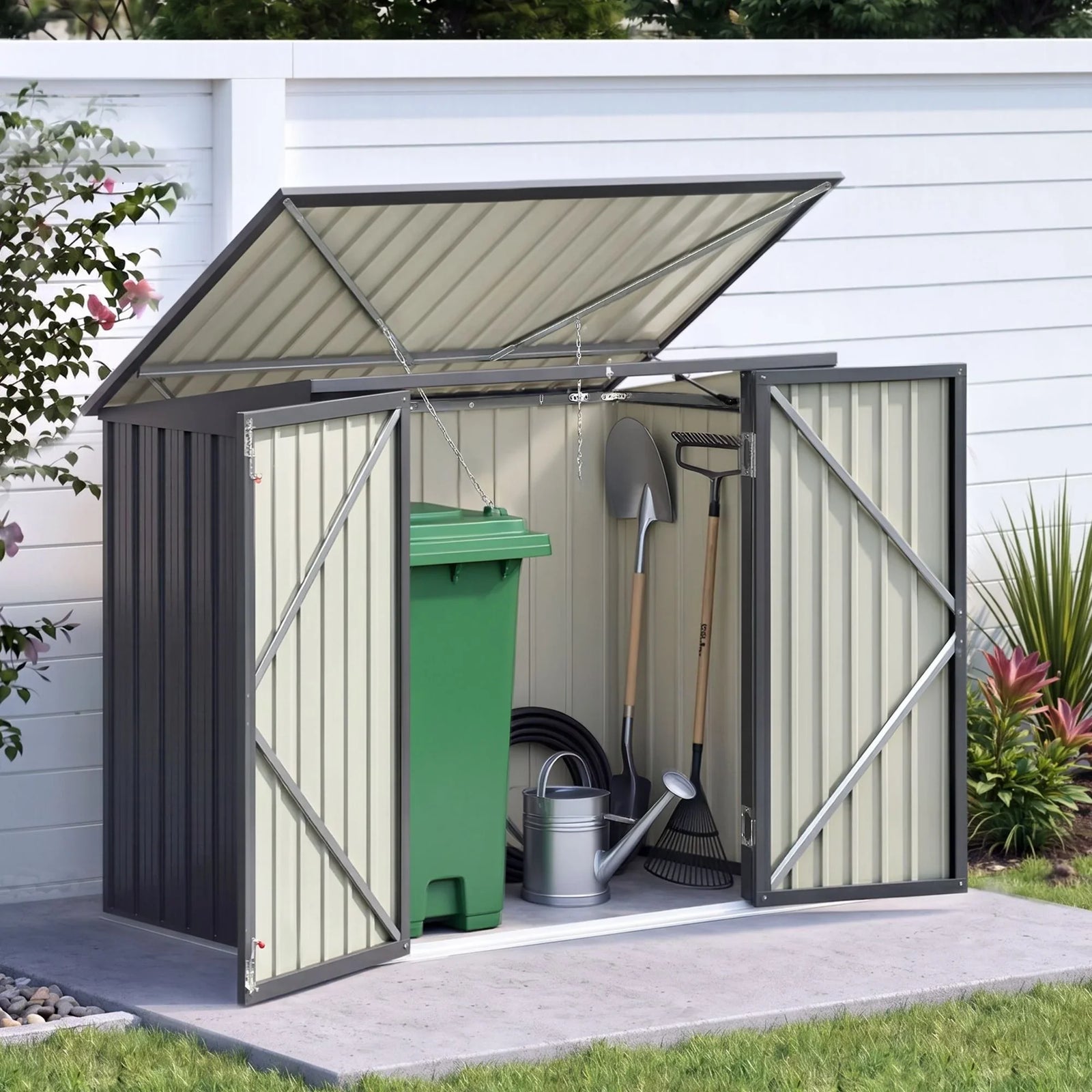 Outdoor Bin Storage Shed – Fits 2×240L Bins, Galvanised Steel, Grey
