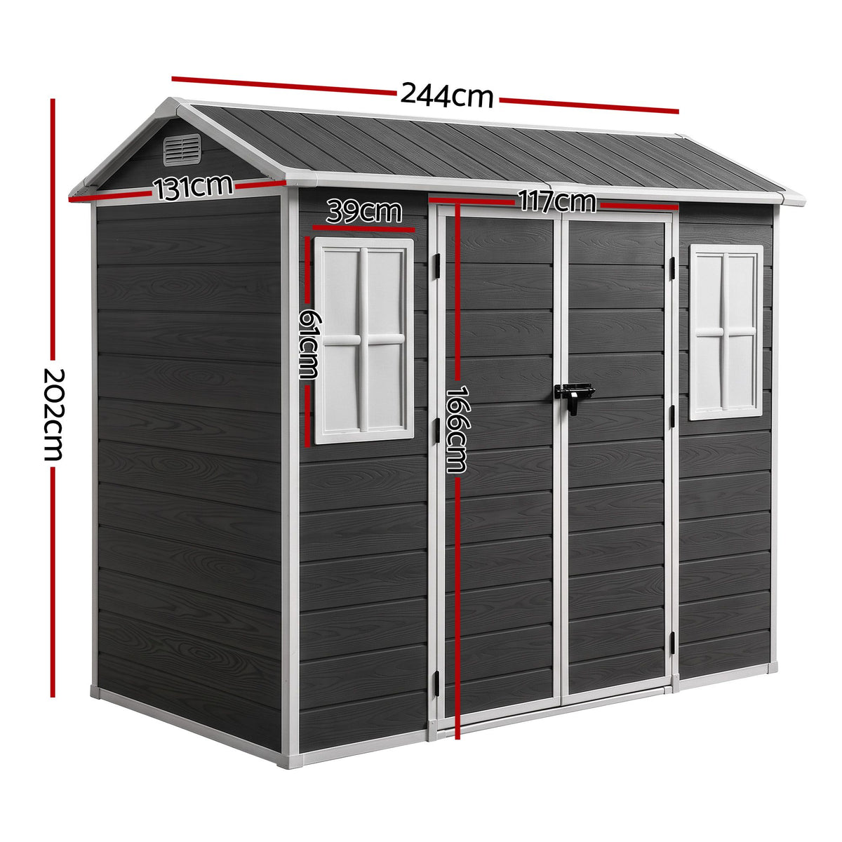 Garden Shed Resin Outdoor Storage Box 2.44x1.31M Tool Shed Backyard Black
