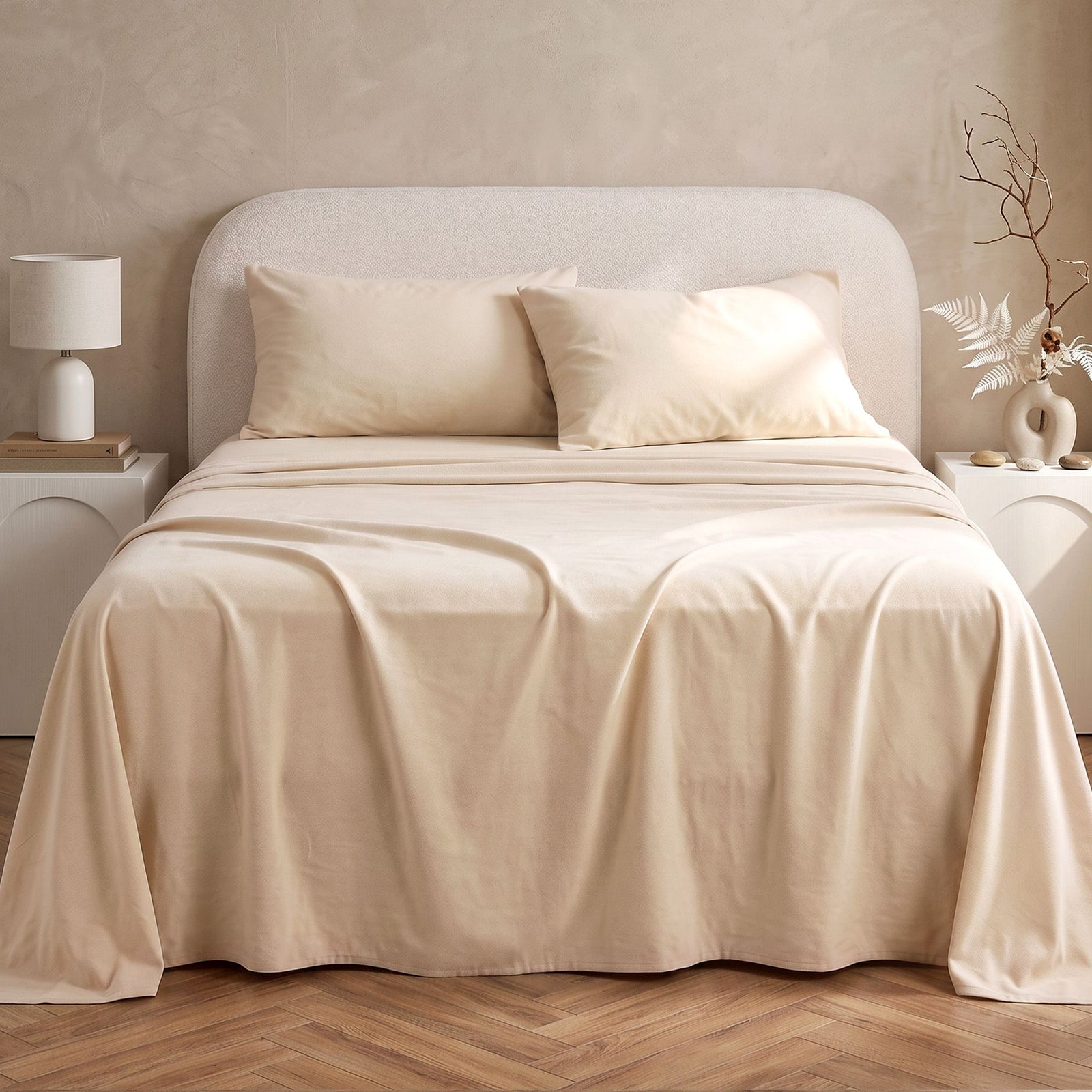 Giselle Queen Sheet Set 150 GSM Anti-pilling Micro Flannel, Fast Drying Lightweight 4 Piece, 40CM Deep Pocket Fits Thick Mattress, Cream White