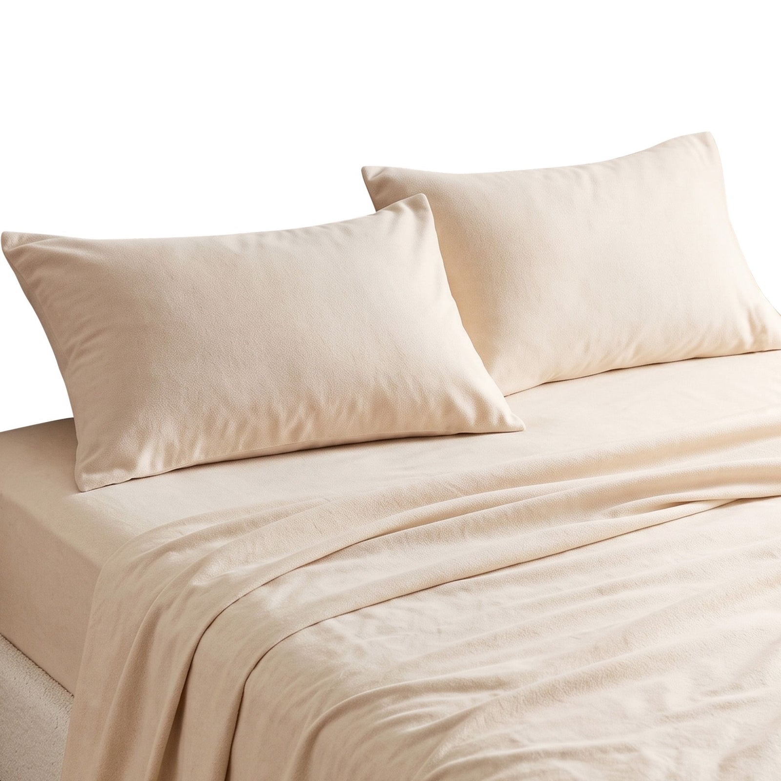 Giselle Queen Sheet Set 150 GSM Anti-pilling Micro Flannel, Fast Drying Lightweight 4 Piece, 40CM Deep Pocket Fits Thick Mattress, Cream White