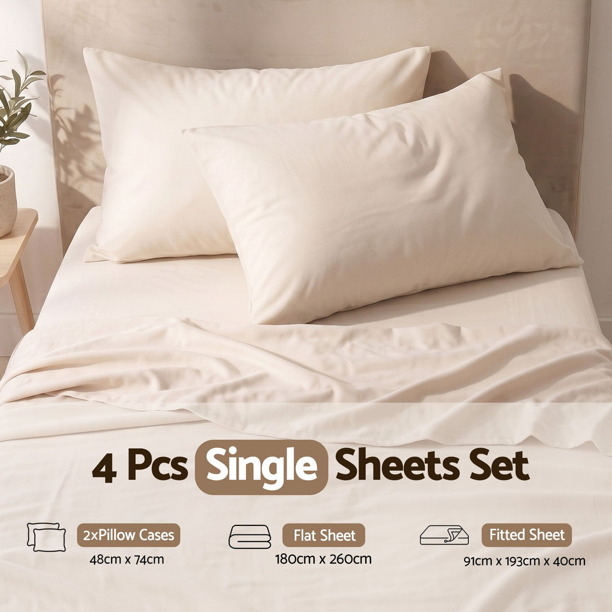 Single Sheet Set 150 GSM Micro Flannel Deep Pocket Cream White