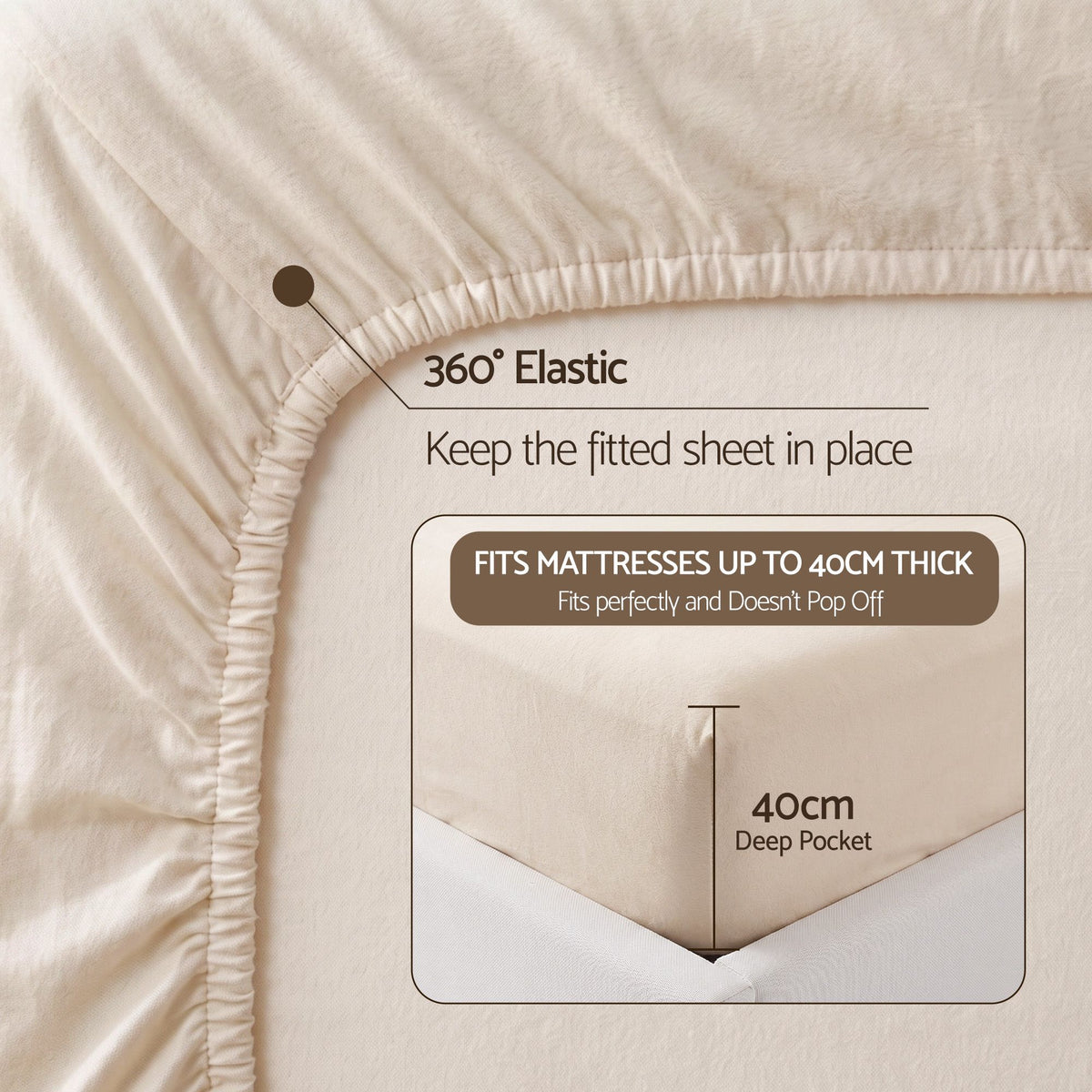 Single Sheet Set 150 GSM Micro Flannel Deep Pocket Cream White