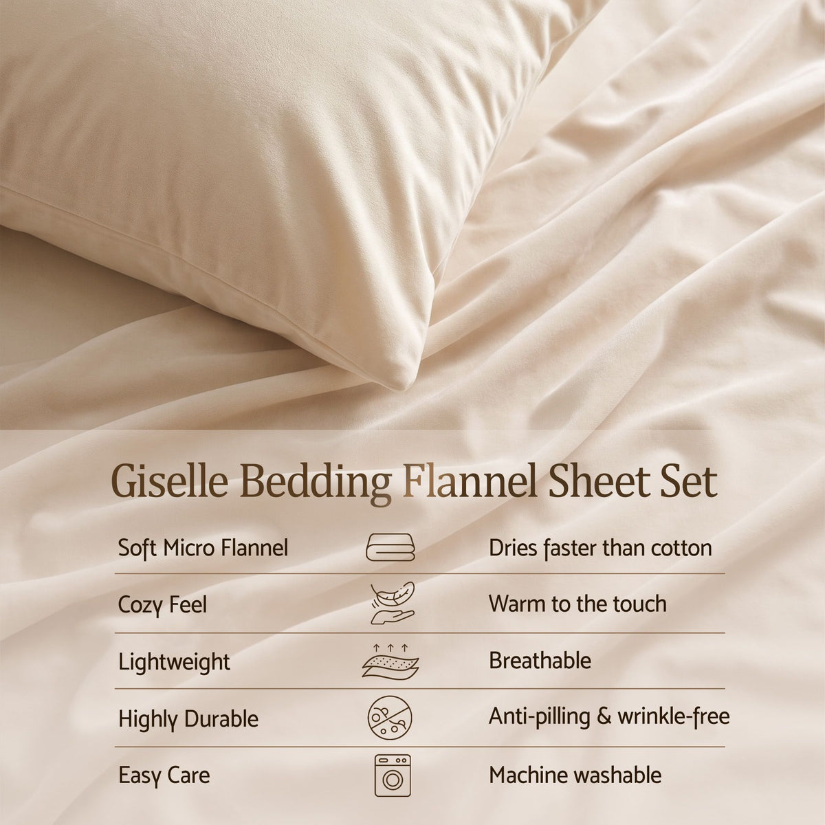 Single Sheet Set 150 GSM Micro Flannel Deep Pocket Cream White