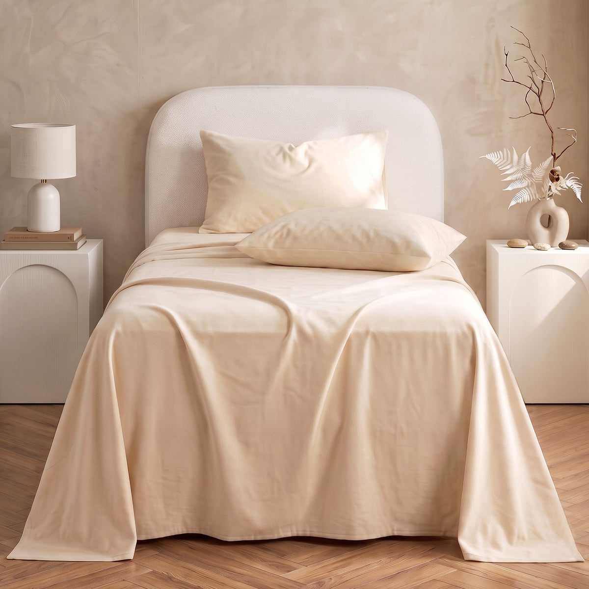 Single Sheet Set 150 GSM Micro Flannel Deep Pocket Cream White