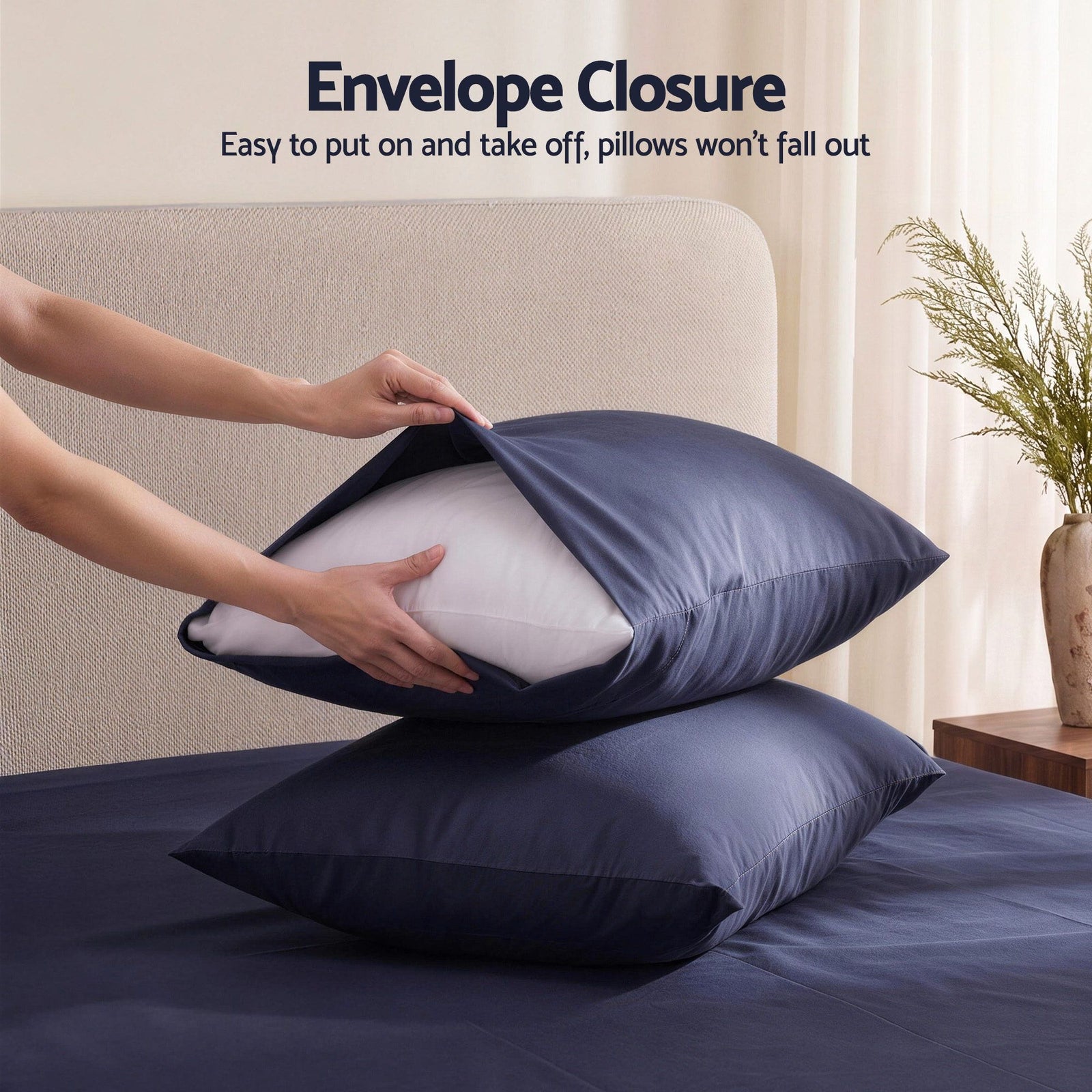 Giselle Single 500TC Cotton 4Pcs Sheet Set with 40cm Extra Deep Pocket for Thick Mattresses Sateen Weave for Sweaty Nights Navy Blue