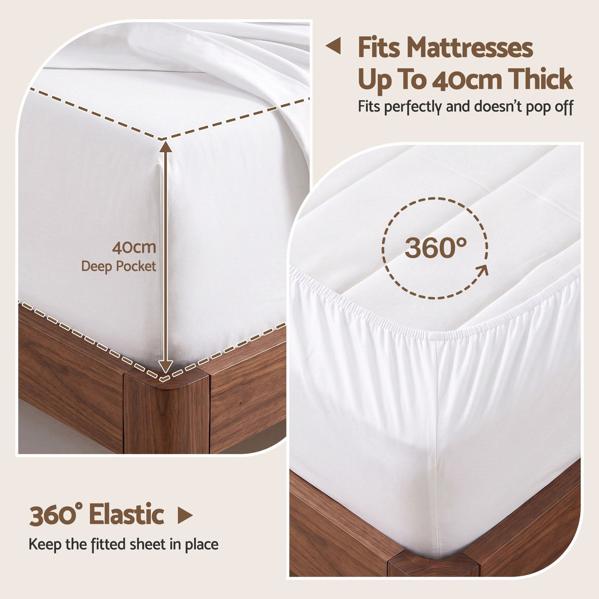 Single 500TC Cotton 4Pcs Sheet Set 40cm Deep Pocket White Bundle