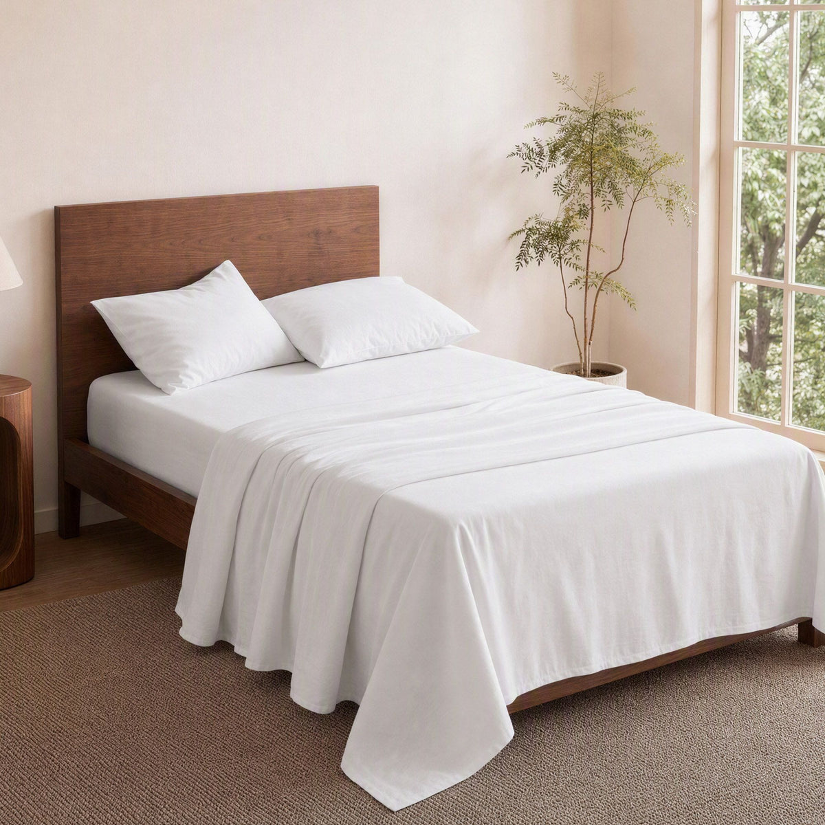 Single 500TC Cotton 4Pcs Sheet Set 40cm Deep Pocket White Bundle