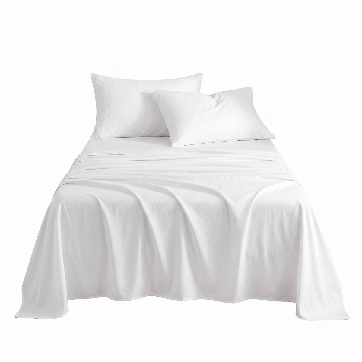 Single 500TC Cotton 4Pcs Sheet Set 40cm Deep Pocket White Bundle