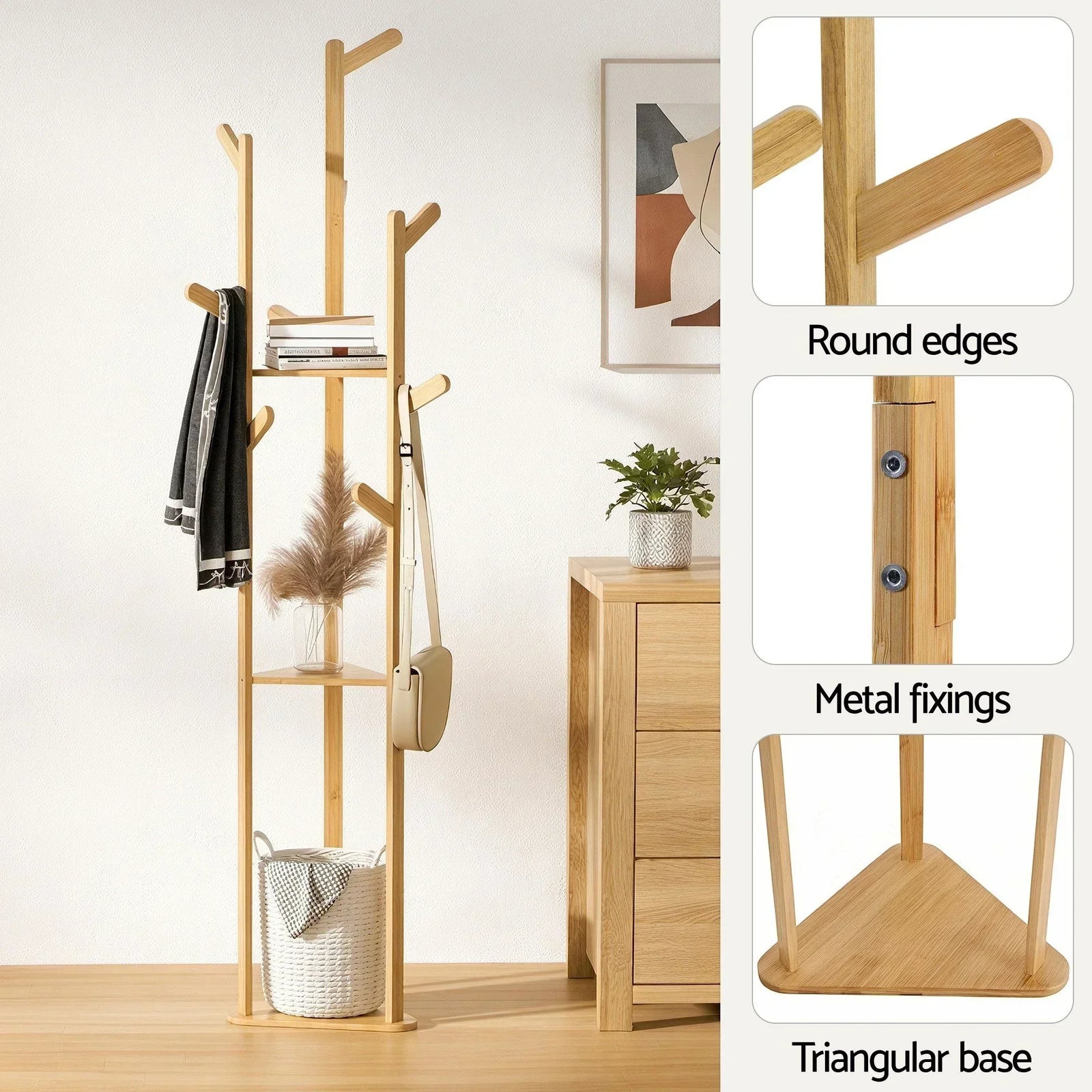 2‑Piece Entryway Set – 5‑Tier Shoe Cabinet & Bamboo Coat Rack, White/Pine