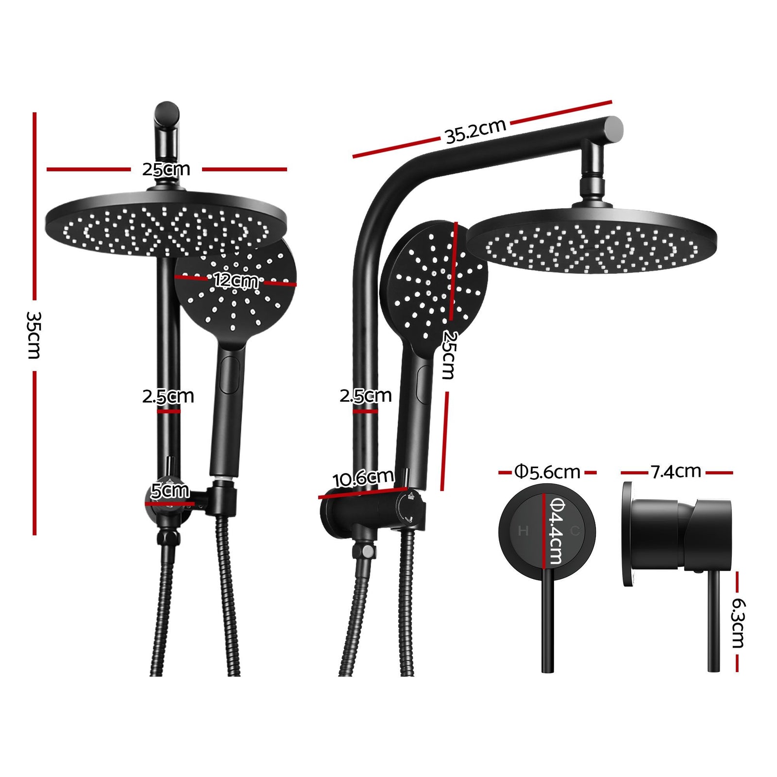 9'' Rain Shower Head Set Handheld Round High Pressure Mixer Tap Chrome