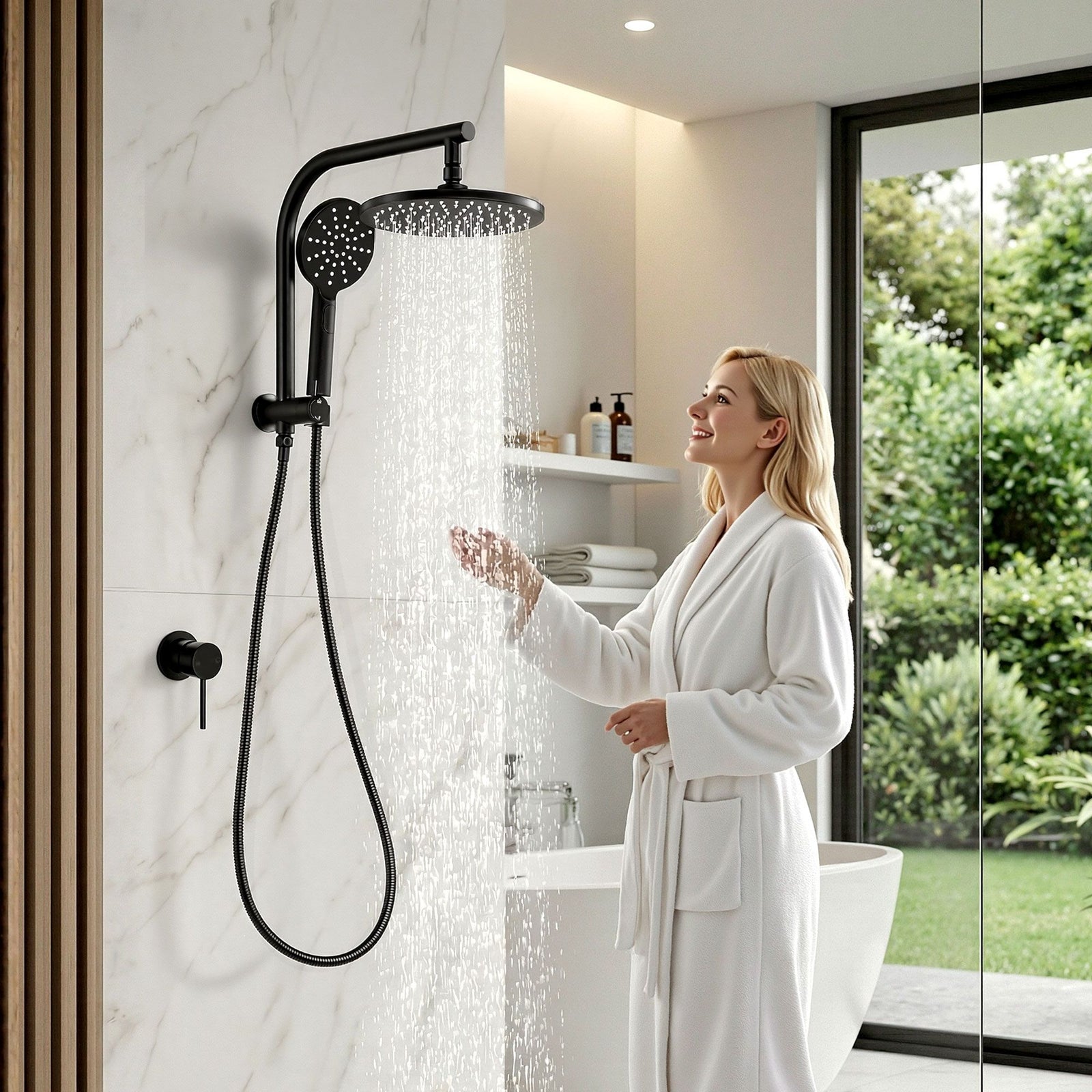 9'' Rain Shower Head Set Handheld Round High Pressure Mixer Tap Chrome