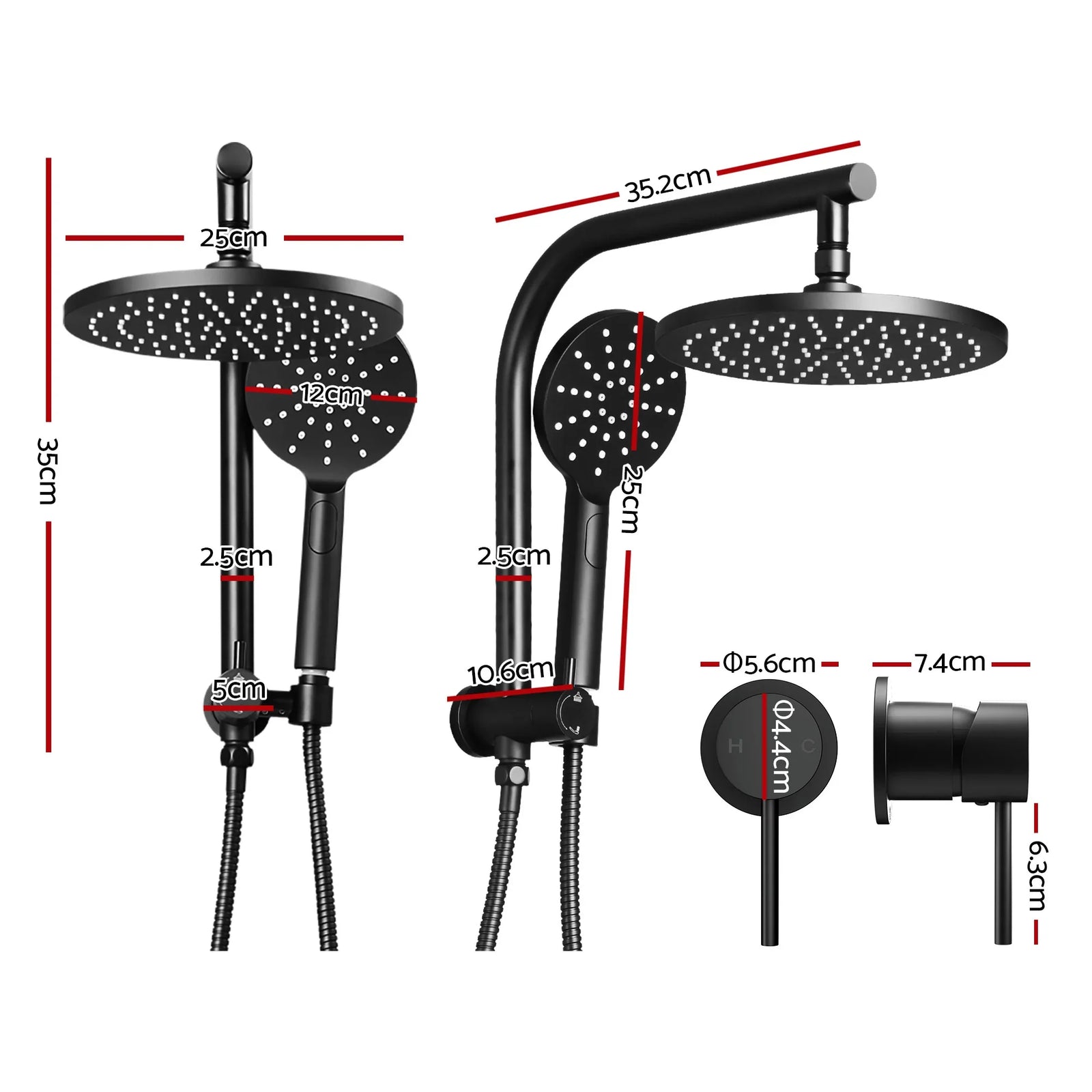 9'' Rain Shower Head Set Handheld Round High Pressure Mixer Tap Chrome