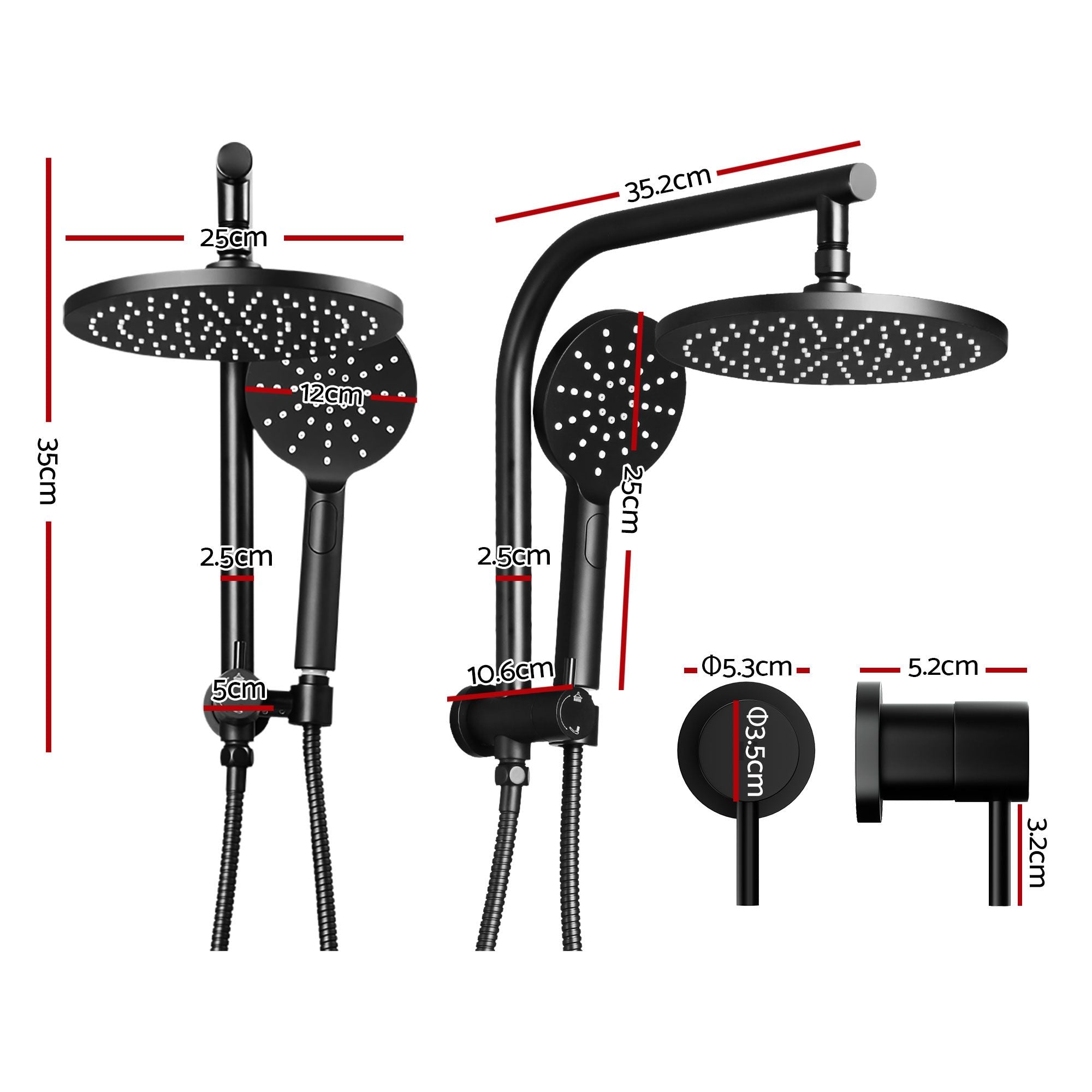 9'' Rain Shower Head Set Handheld Round High Pressure Twins Tap Chrome