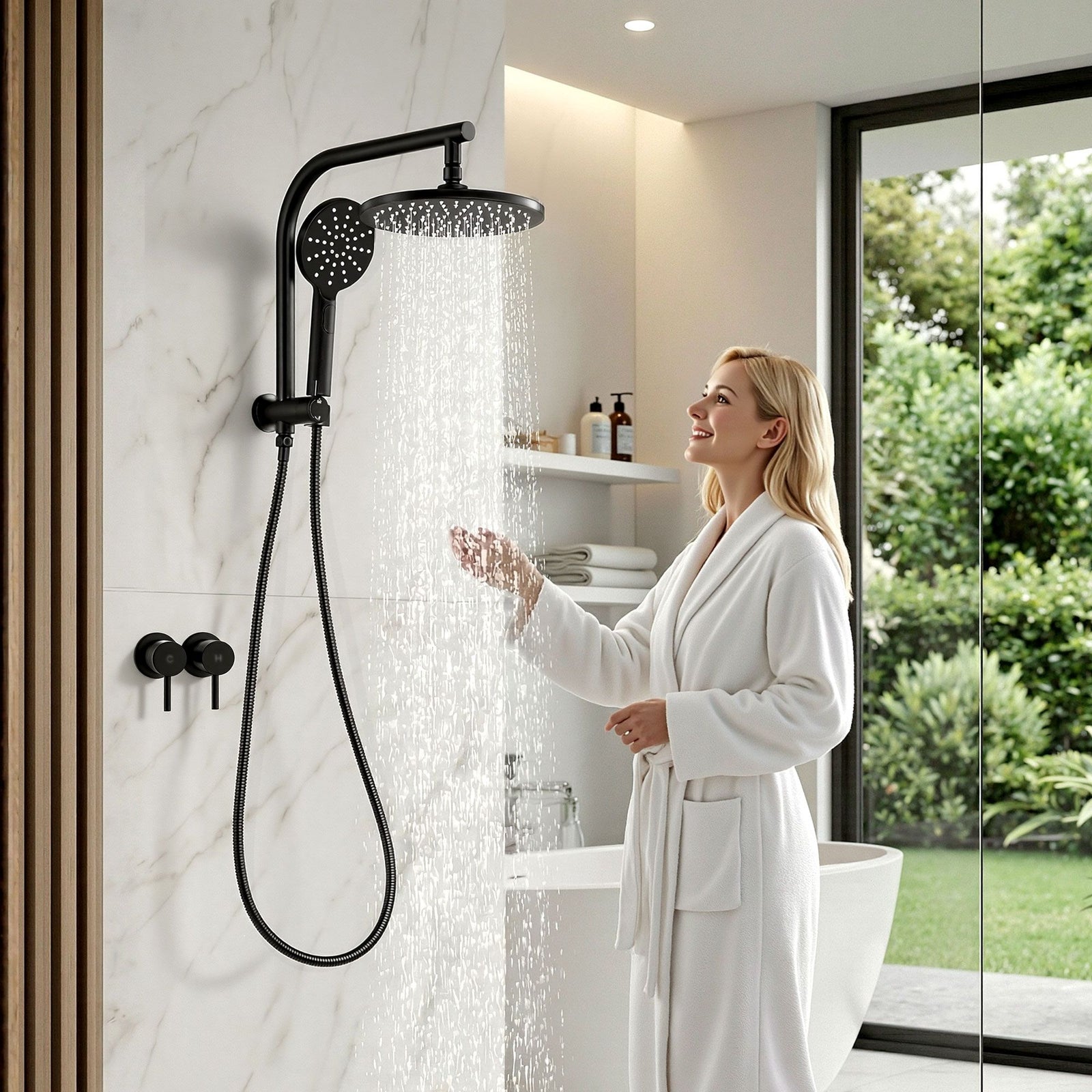 9'' Rain Shower Head Set Handheld Round High Pressure Twins Tap Chrome