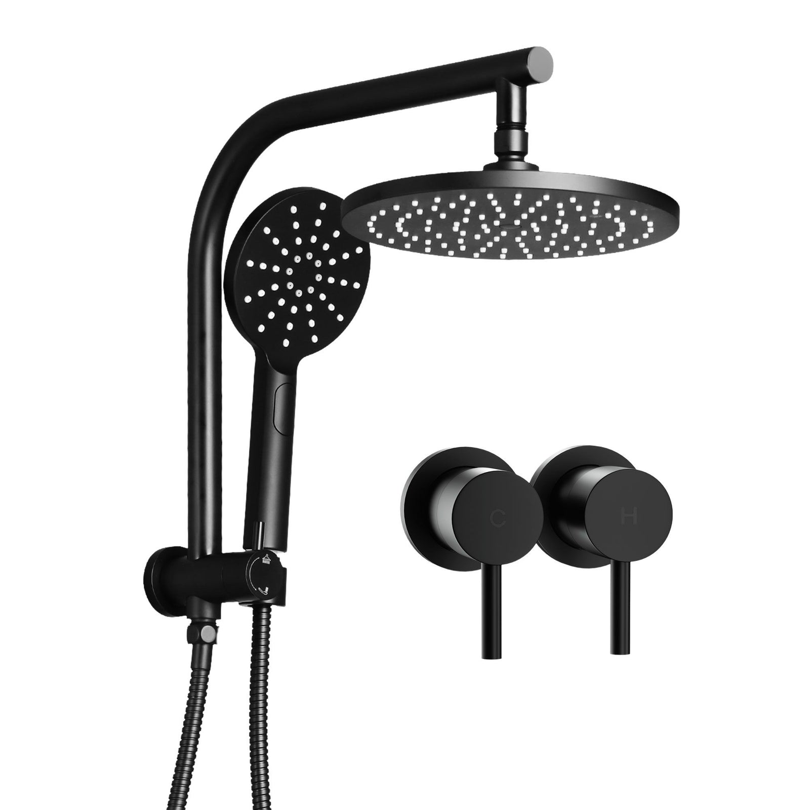 9'' Rain Shower Head Set Handheld Round High Pressure Twins Tap Chrome