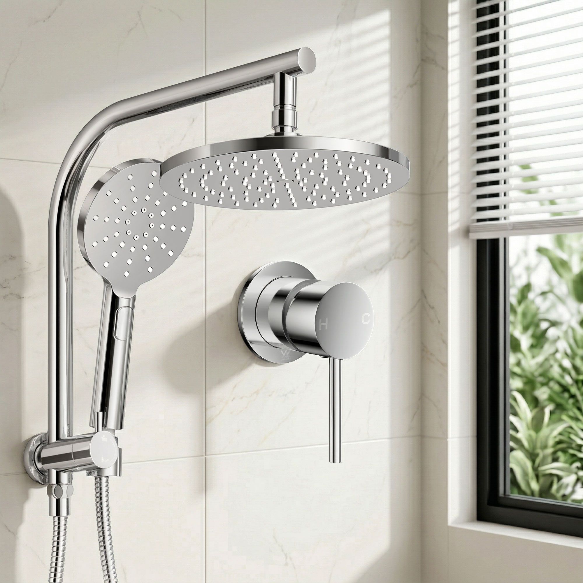 9'' Rain Shower Head Set Handheld Round High Pressure Mixer Tap Chrome