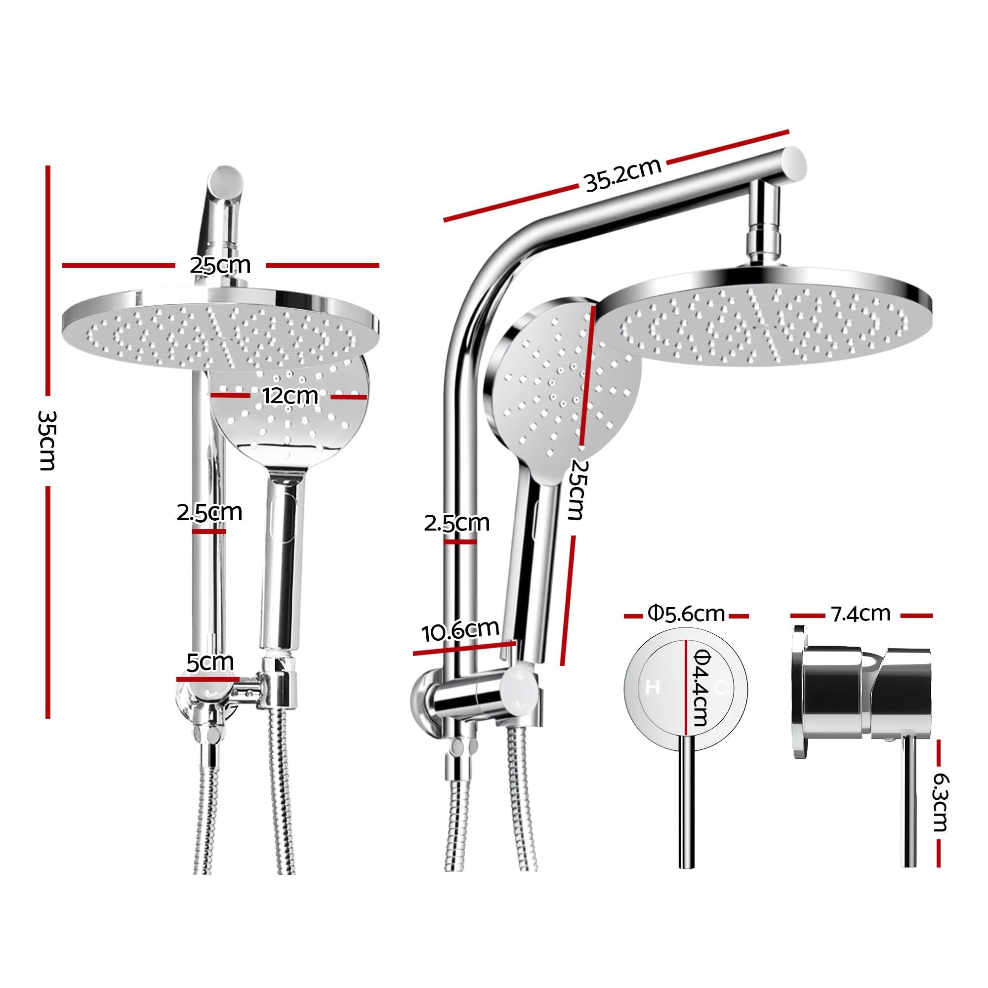 9'' Rain Shower Head Set Handheld Round High Pressure Mixer Tap Chrome