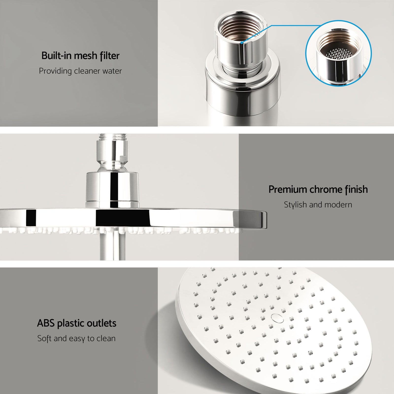 9'' Rain Shower Head Set Handheld Round High Pressure Mixer Tap Chrome
