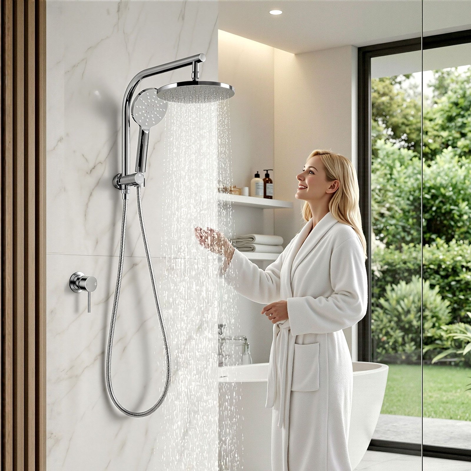 9'' Rain Shower Head Set Handheld Round High Pressure Mixer Tap Chrome