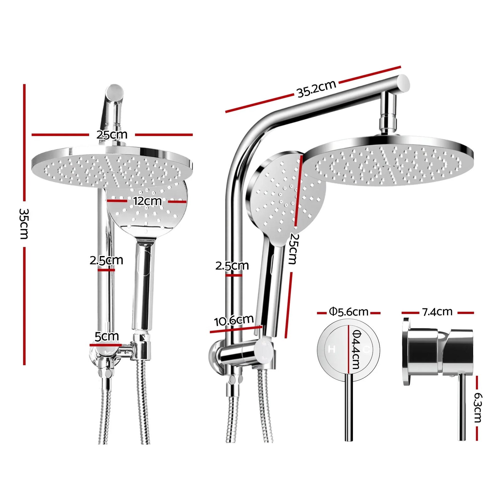 9'' Rain Shower Head Set Handheld Round High Pressure Mixer Tap Chrome