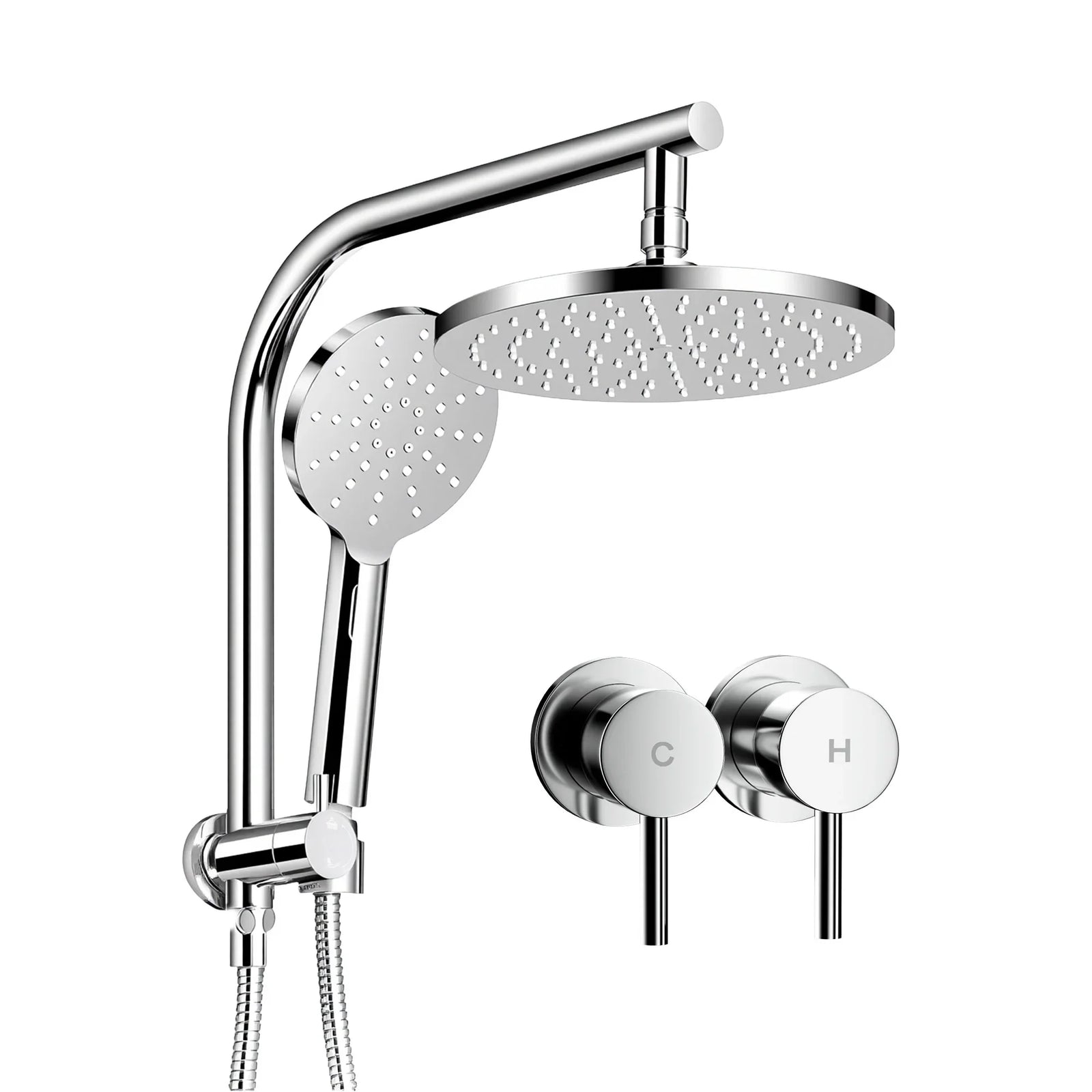 9'' Rain Shower Head Set Handheld Round High Pressure Twins Tap Chrome