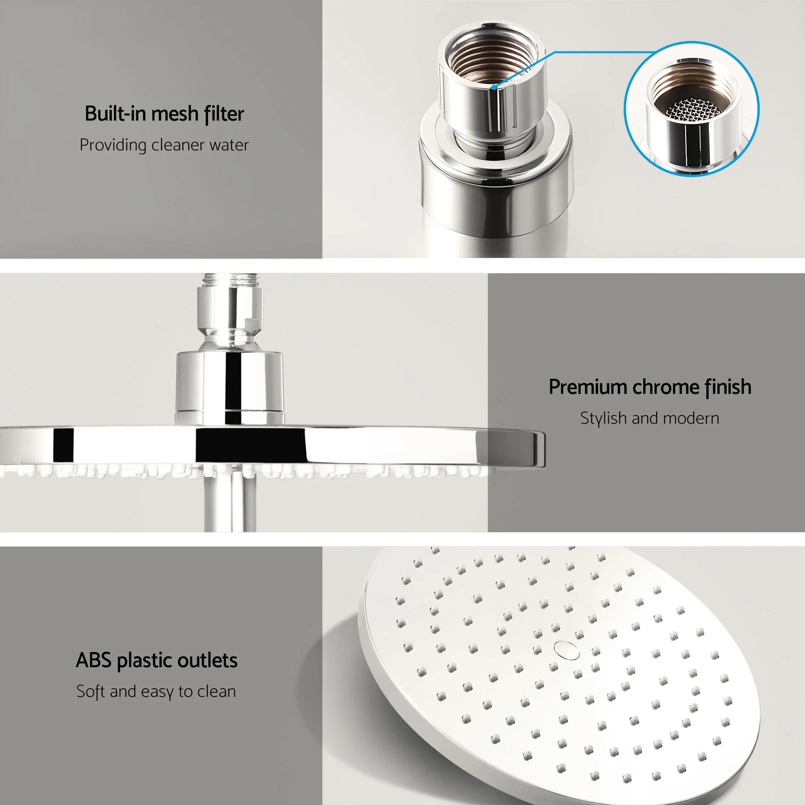 9'' Rain Shower Head Set Handheld Round High Pressure Twins Tap Chrome