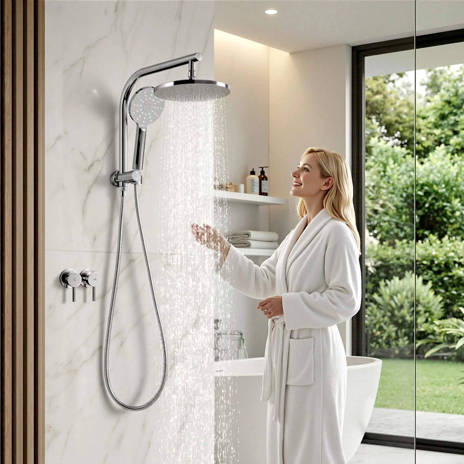 9'' Rain Shower Head Set Handheld Round High Pressure Twins Tap Chrome