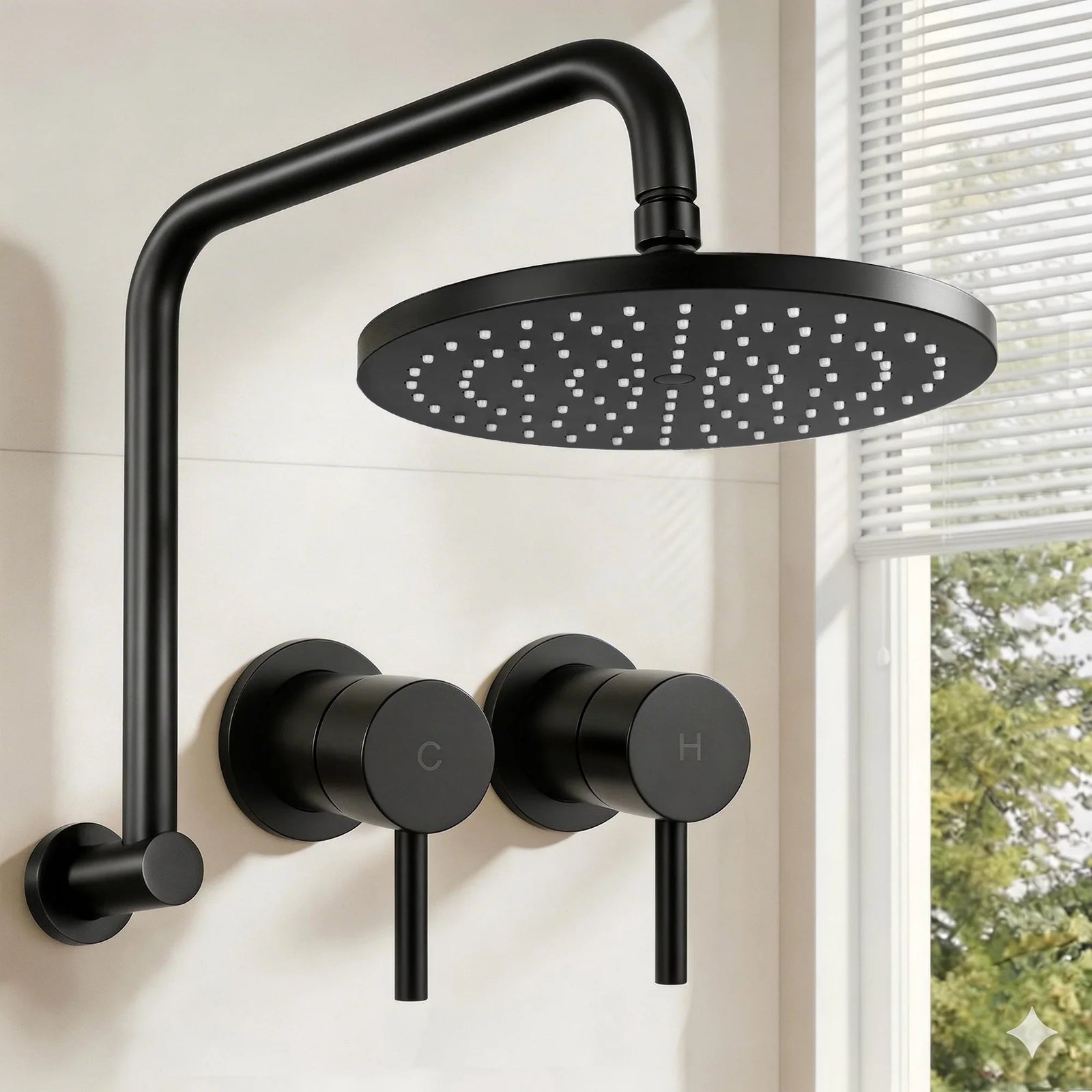 9'' Rain Overhead Swivel Shower Head with Wall Twin Swivel Bathroom Tap