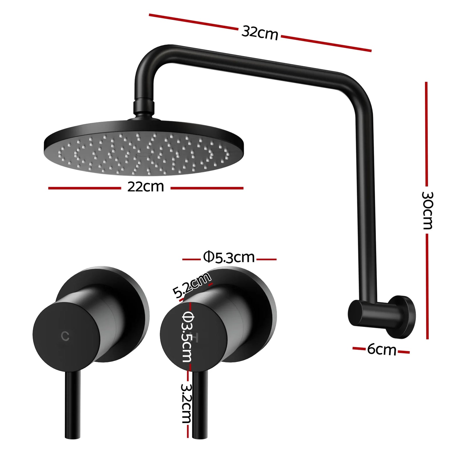 9'' Rain Overhead Swivel Shower Head with Wall Twin Swivel Bathroom Tap