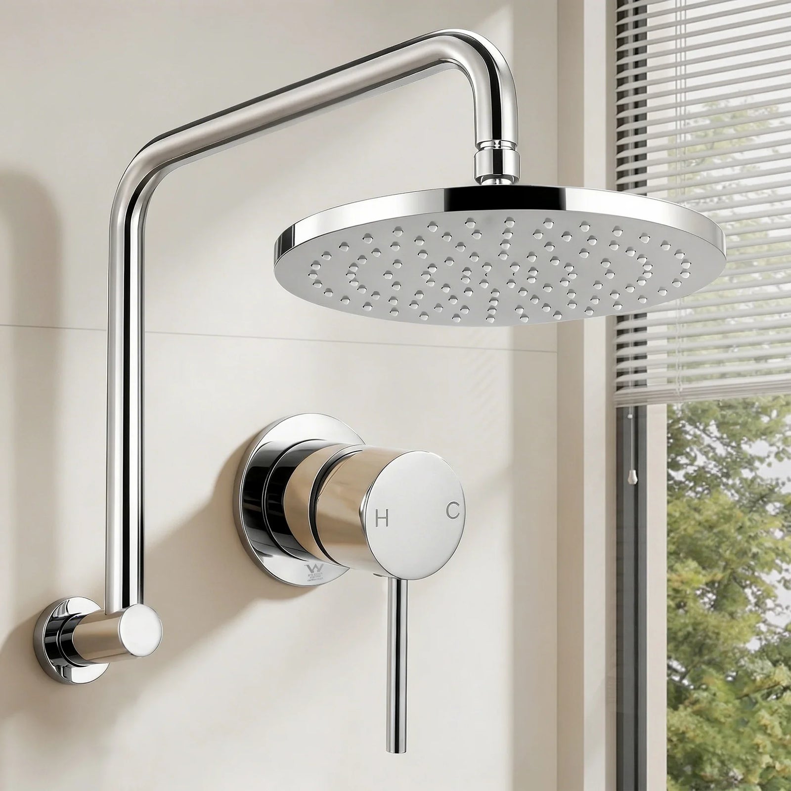 9'' Rain Overhead Swivel Shower Head with Wall Bathroom Mixer Silver