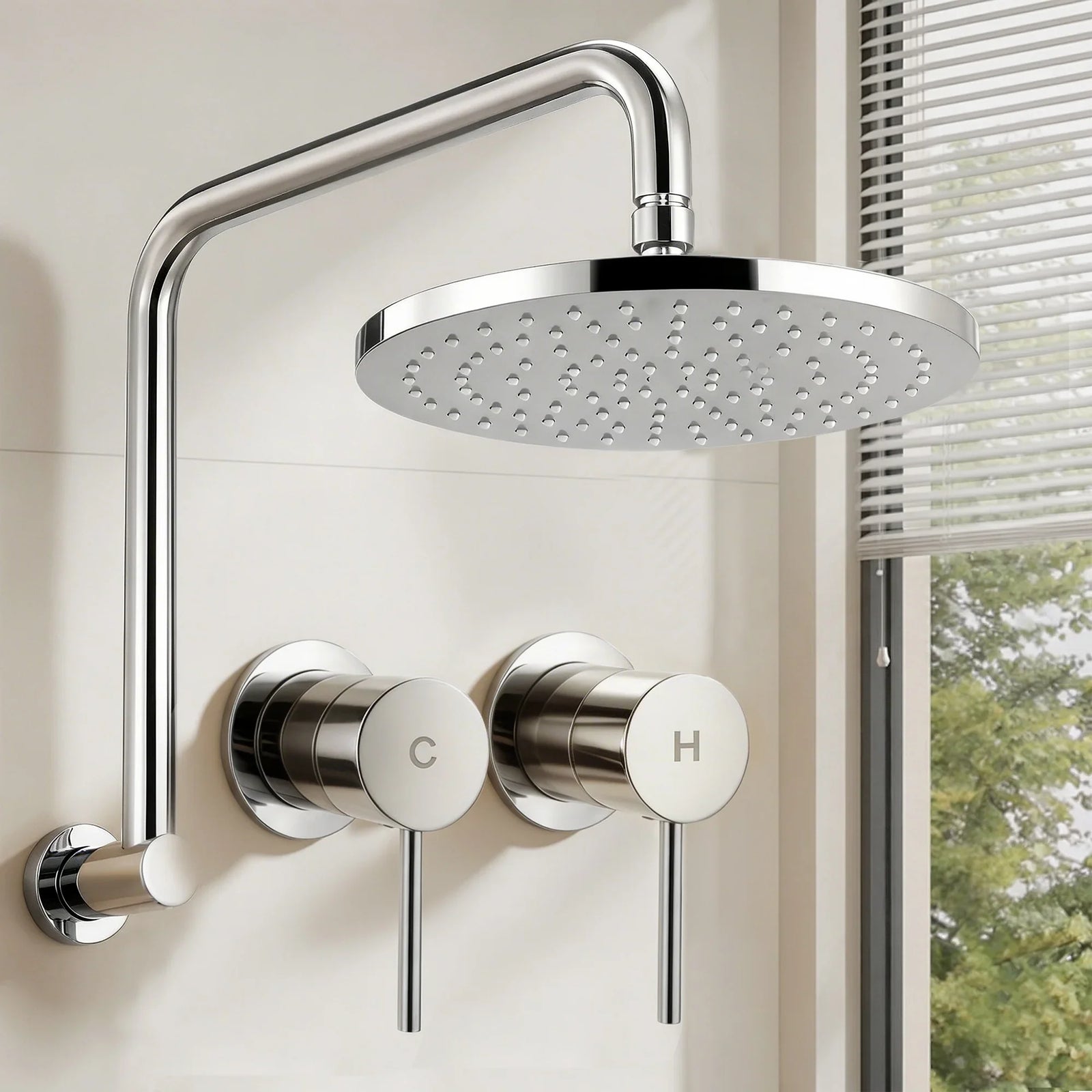 9'' Rain Overhead Swivel Shower Head with Wall Twin Swivel Bathroom Tap Silver