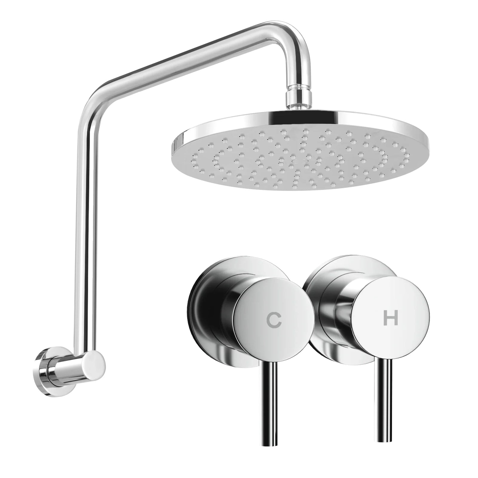 9'' Rain Overhead Swivel Shower Head with Wall Twin Swivel Bathroom Tap Silver